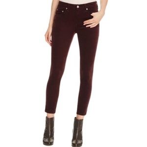 Rag & Bone Burgundy Wine Velvet Cropped Skinny Jean 28